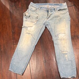 Zara Light Blue/white Distressed Cropped Women's Jeans
